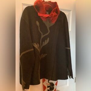 CoVelo Clothing Black Wool Jacket with Flower Collar, Vintage, Size 2X.